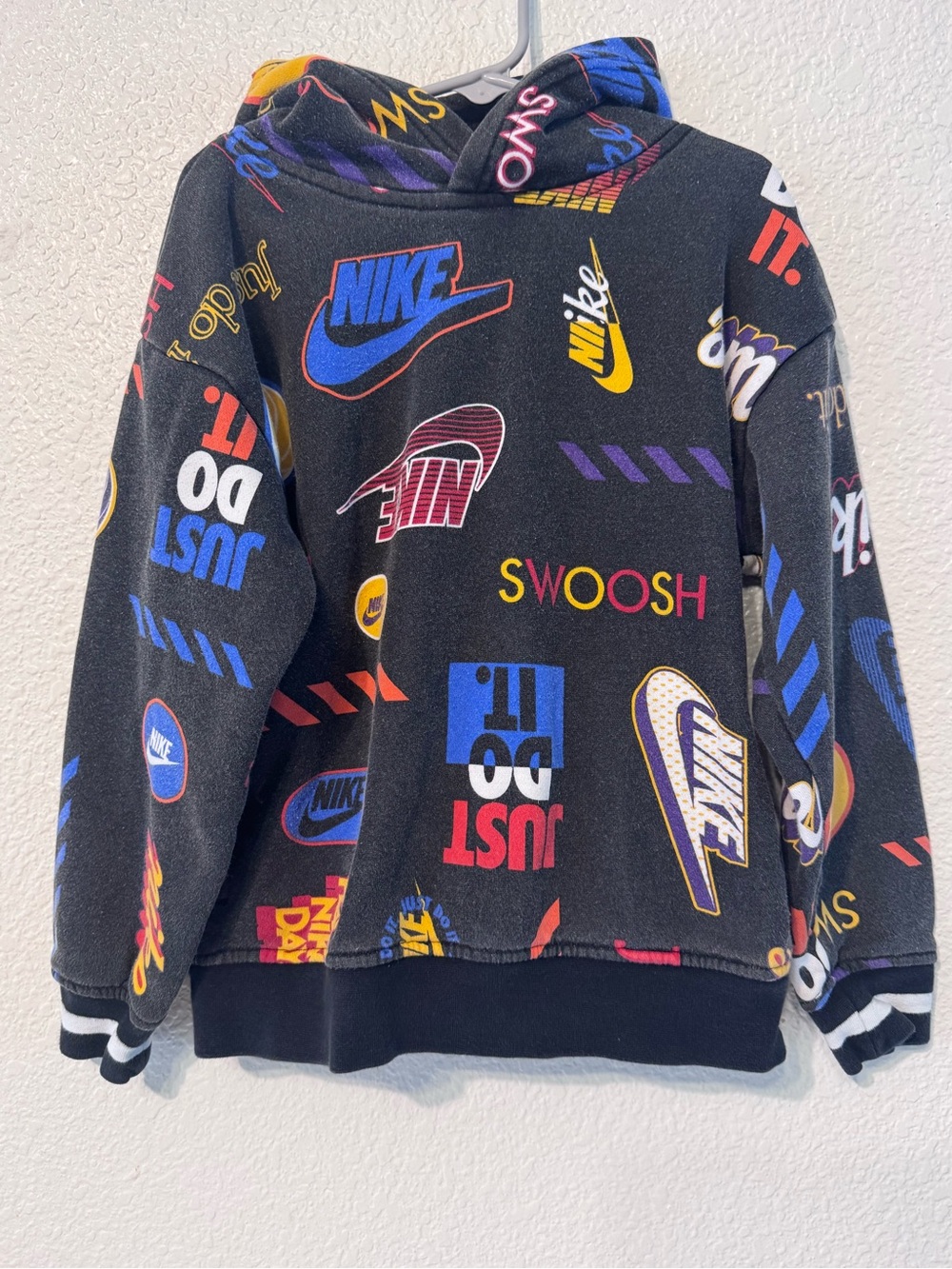 Nike Black Hoodie with Multicolor Swoosh Logos